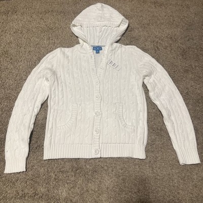 The Childrens Place White Cable Knit Front Button Up Sweater Girls XL Size 14