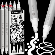 5 White Acrylic Paint Markers for Rock, Fabric, Wood, Glass, Decoration - Dual-T