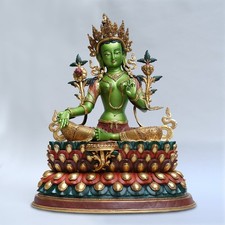 Buddha Statue Gr&uuml;ne Tara Kupfer Gold 52cm Nepal Masterpiece wundersch&ouml;n