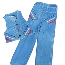 Vintage A Star Denim Vest Pants Set Kids 80's mall Y2K western rock pop