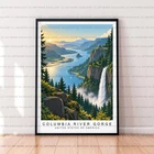 Columbia River Gorge Poster Art Pacific Northwest Waterfall Landscape