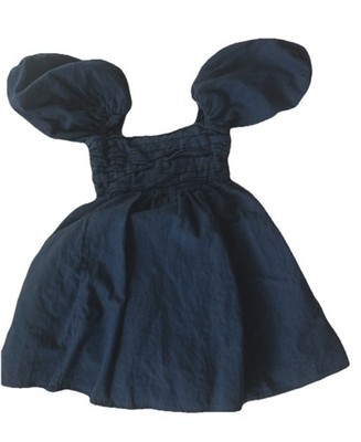 Abercrombie & Fitch Dress Womens X-small Navy Puff Sleeve Square Neck Smocked