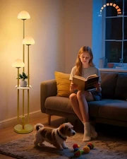 Gold Dimmable Floor Lamp with Table, Modern Floor Lamps for Living Room, 3000...