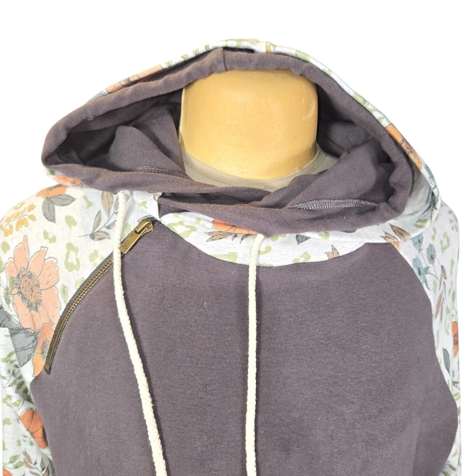 Moletom Ampersand Avenue Doublehood XL floral com capuz assimétrico zíper aconchegante - Imagem 3 de 4