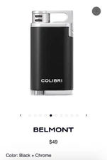 BNIB Colibri Belmont Black Chrome Single Flame Torch Lighter Windproof MSRP $49