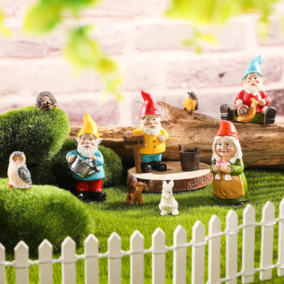 10 Pcs Mini Fairy Gnomes Statue Garden Accessories Kit Miniature Garden Resin Gn
