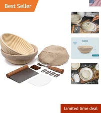 Artisan Sourdough Proofing Kit with Rattan Baskets and 5 Blades for Home Bakers