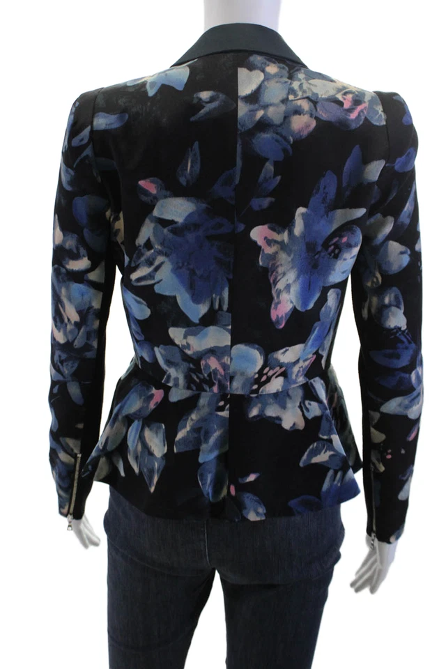 Blazer Rebecca Taylor Mujer Seda Floral Frente Abierto Manga Larga Negro Talla 2 Foto 3 de 4