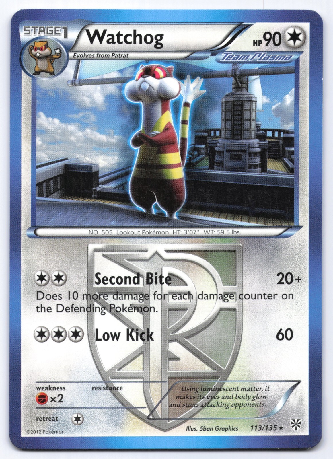 Watchog 113/135 Plasma Storm Rare Non-Holo Pokémon Card