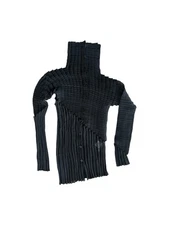 RARE Issey Miyake asymmetric black pleated button-up