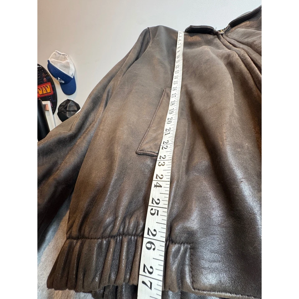 Chaqueta de Cuero Brooks Brothers Para Hombre L Bombardero Cremallera Completa Acolchada Abrigo Forrado de Lana Foto 4 de 4