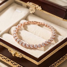 Rhinestone Inlaid Rose Gold Chain Bracelet Women Fashion Crystal Jewelry Gift