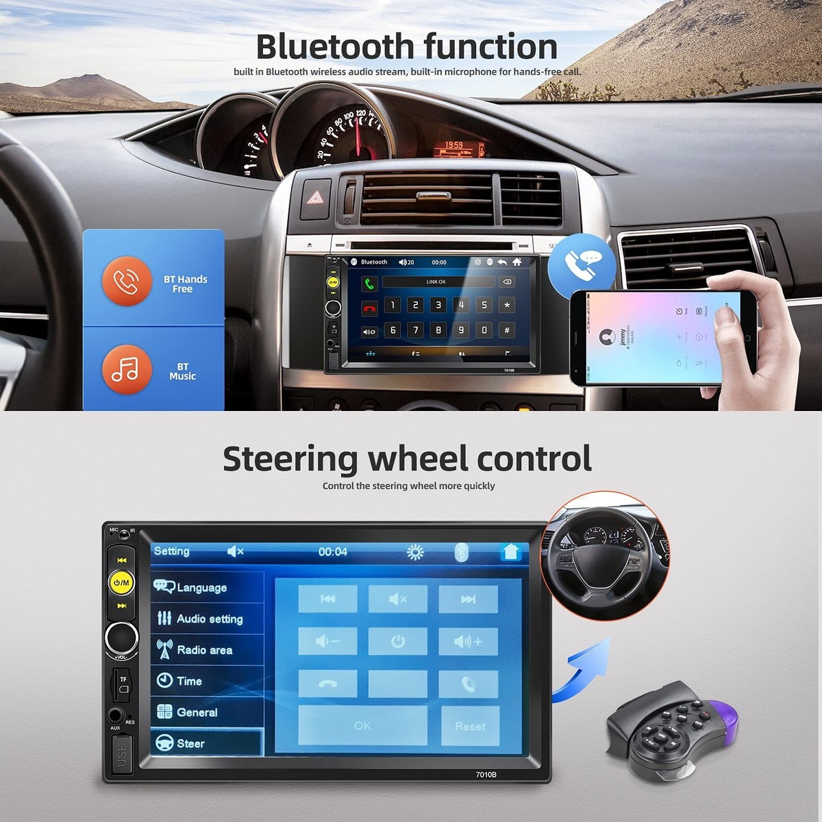 Autoradio 2 DIN Avec CarPlay Sans Fil, Android Auto Sans Fil, Mirror Link, Autoradio Double Din
