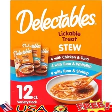 Lickable Cat Treats Wet Stew Variety Pack Adult Senior Cats 1.4oz 12 Count New