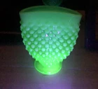 Vtg Fenton Green Opalescent Hobnail Glass Mini Fan Vase cottagecore farmhouse
