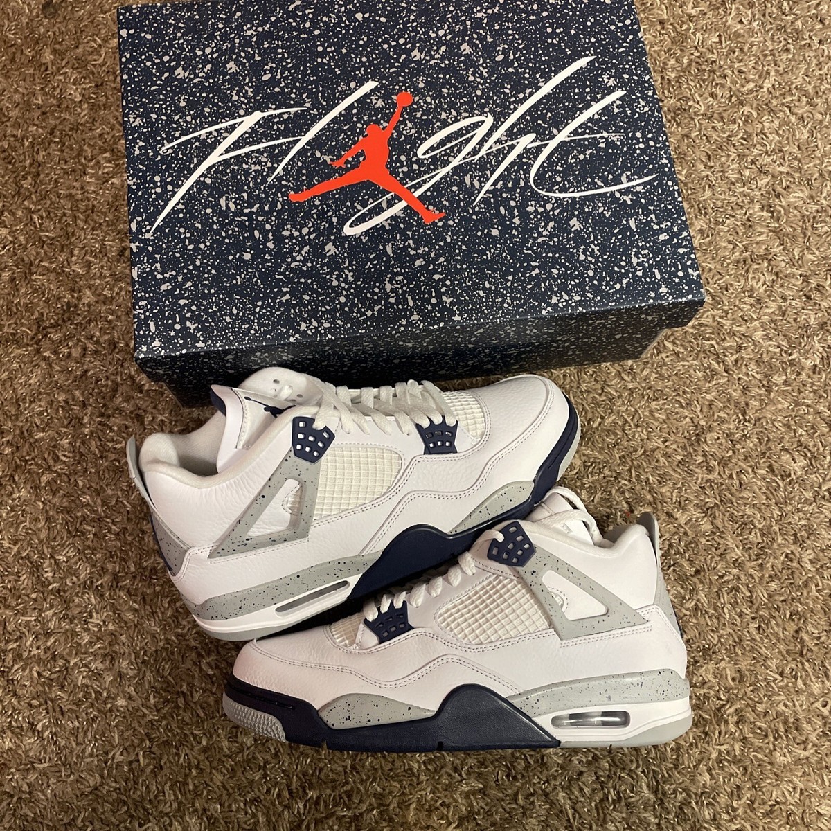 Jordan 4 Retro Midnight Navy Men\'s Size 11.5 White Cement DH6927-140 Shoes Nike Air Jordan 4 Midnight Navy White Cement DH6927-140  main image 4