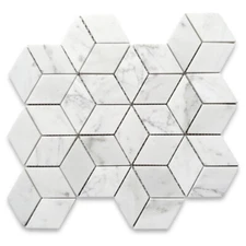 C34KXH Carrara White Marble 3D Cube Illusion Diamond Geometry Hex Tile Honed