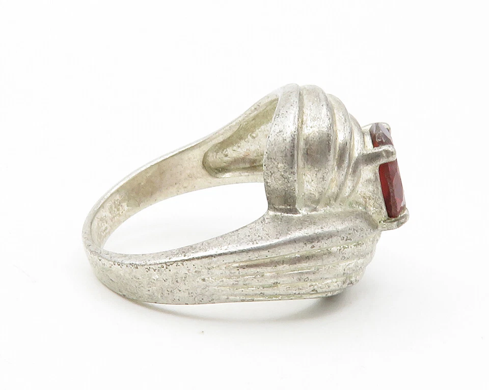 925 Sterling Silver  Vintage Red Topaz Swirl Bypass Band Ring Sz 6  RG12690 - Image 2 of 4