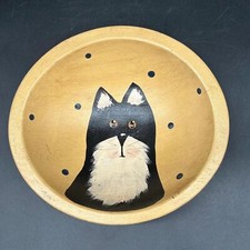 Vintage Country Cat Wooden Bowl Hand Painted