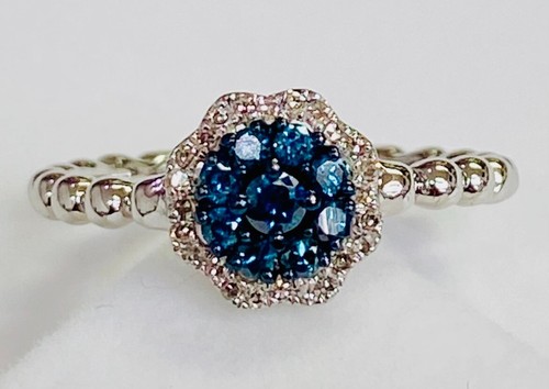 HSN Colored Diamonds Sterling Silver .31ctw Blue Diamond Cluster Ring Sz 6