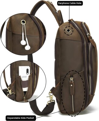 7522 Leather Sling Bag and Vintage Full Grain Leather Sling Purse Chest Full Grain Leather Sling Bag Vintage Leather Chest Bag Retro  main image 3