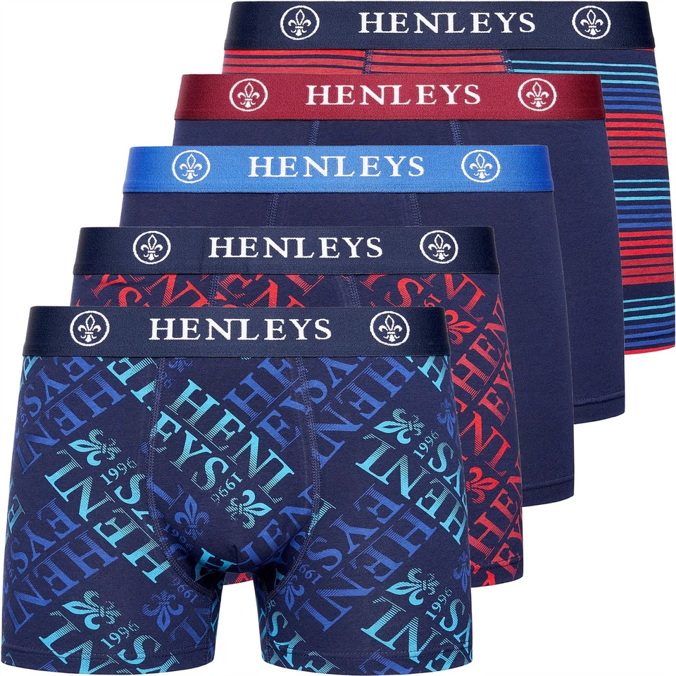 Mens 5 Pack Shorts Designer HENLEYS Boxers Underwear Boxer Trunks RUTLING