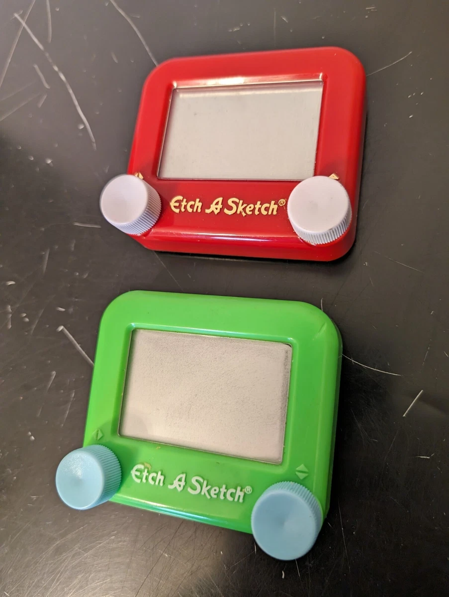 Set Of TWO Etch A Sketch Mini/Pocket Edition Travel Fun Red & Neon Green