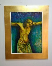 MICHELE RUSSO "CRISTO"   CROCIFISSIONE OLIO SU TELA SGARLATA GUTTUSO