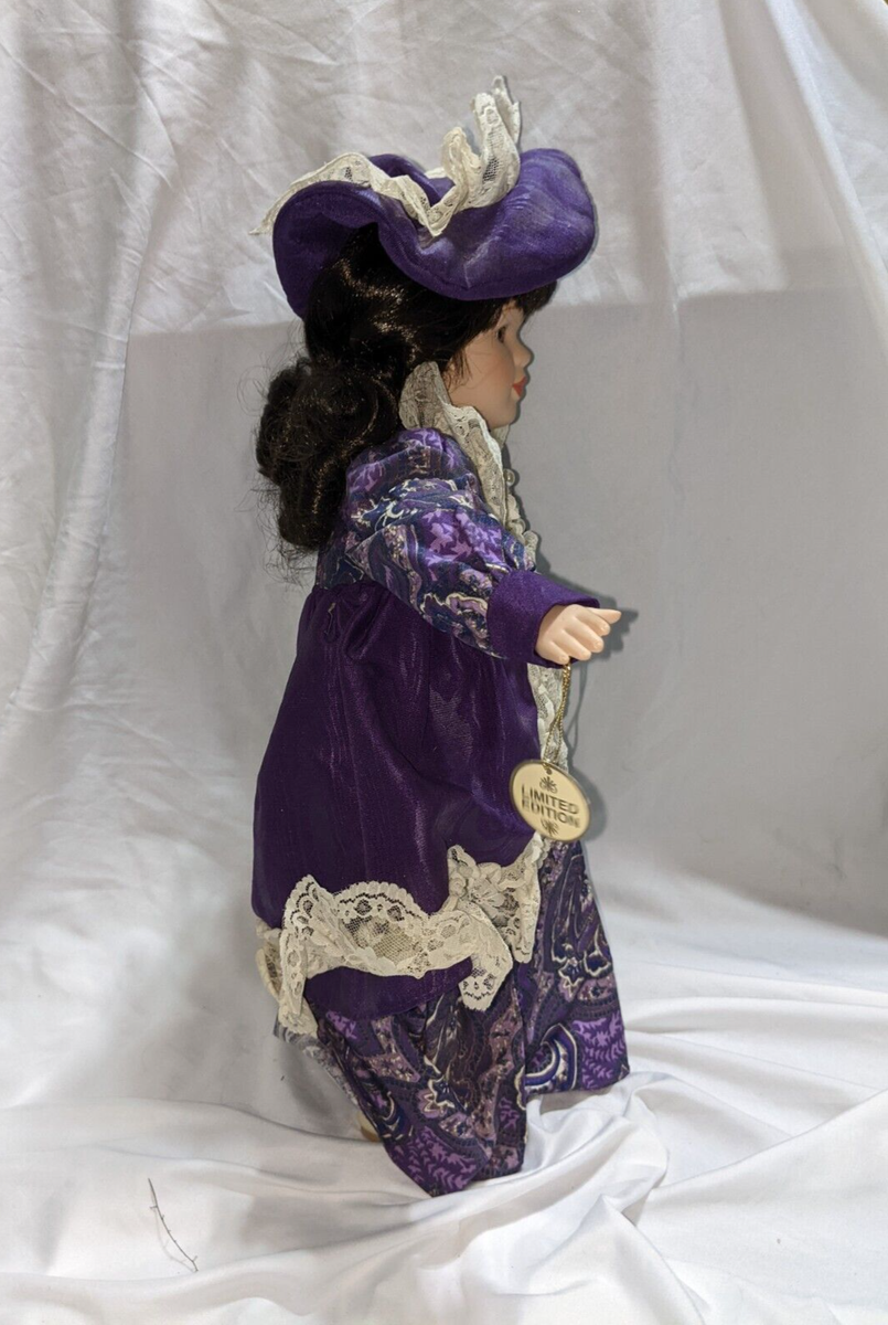 porcelain doll purple dress Vintage Porcelain Fairy Sitting Doll in Purple Dress, Collectible Doll