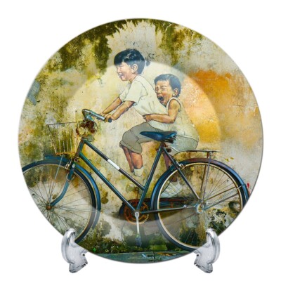 Handcrafted Vintage Bicycle Ceramic Decorative Wall Plate Hanging Decor  inches