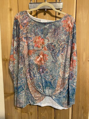 Time & tru 3XL(20) Multicolor Floral Rhinestoned long sleeve top NWOT