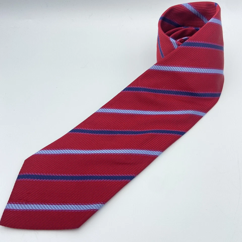 Corbata de seda Hunter & Lords roja a rayas textura acanalada tejida a mano Italia Foto 4 de 4
