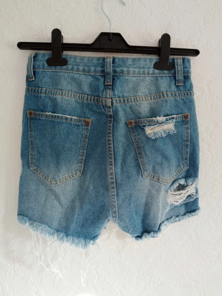 Boohoo Blue Distressed Denim Shorts High Waisted Ripped Punk Hot