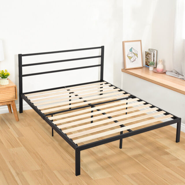 Queen Size Bed Frame Heavy Duty 9 Legs, Metal Bed Frame With Wooden Slats Queen Size