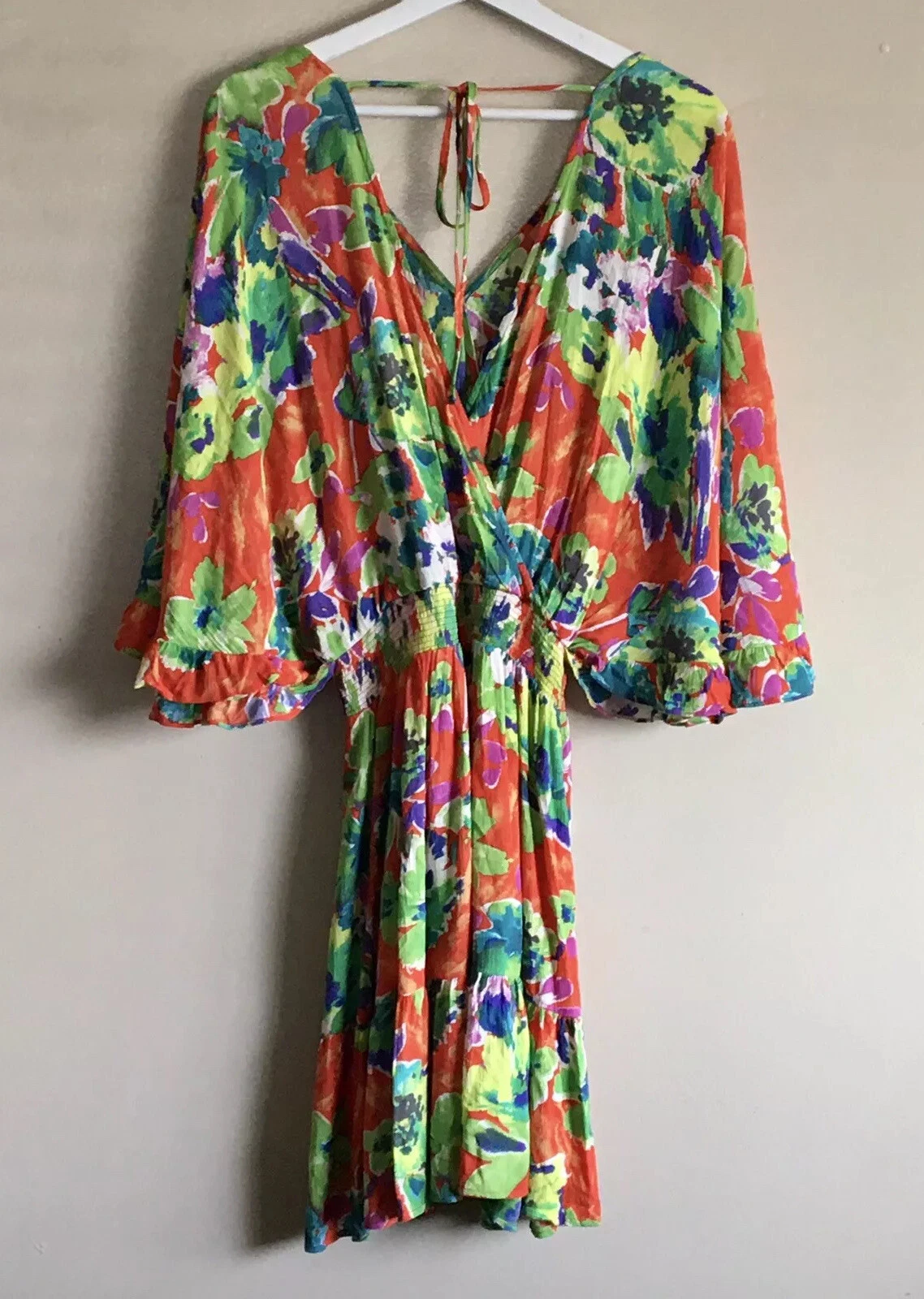 PALM ANGELS Mini Abito Easel Los Angeles Tropical Vacation Smocked Taglia S