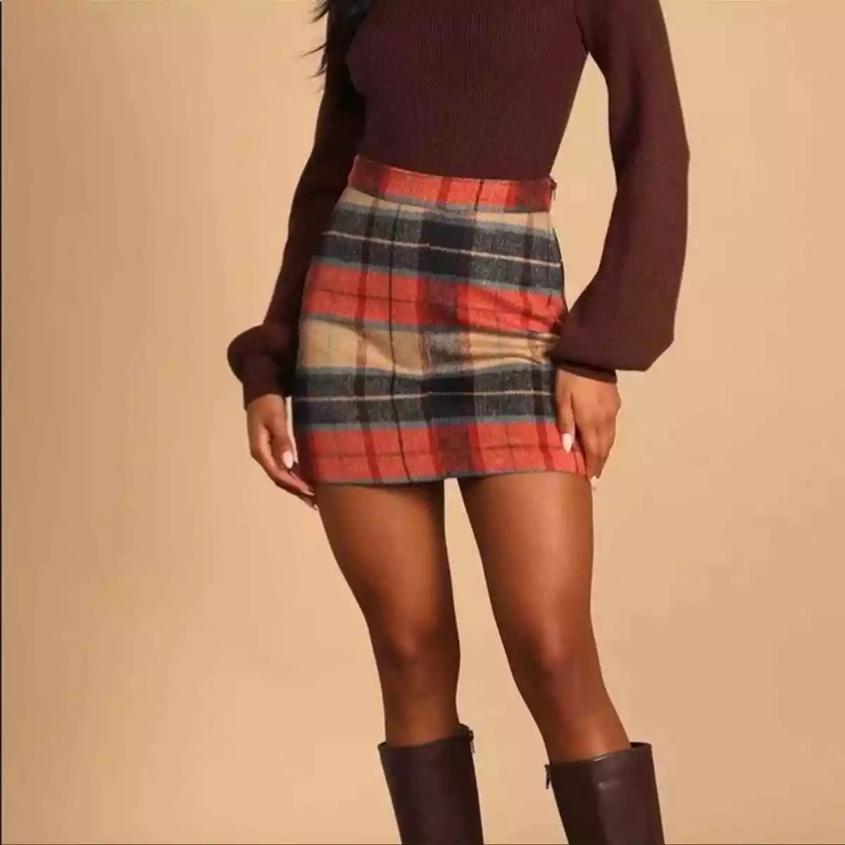 Brown plaid skirt clearance ebay