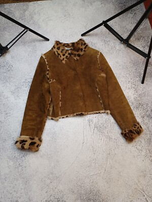 #ad Dolce amp; Gabbana LUXURY Suede Crop Jacket Leopard Fur Trim Tan Brown $450.00