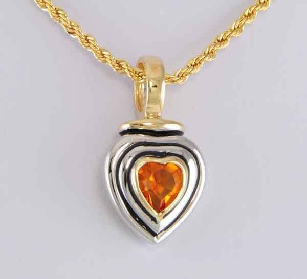 Collar J. Esposito Oro Piedra Topacio Orange Forma Corazón