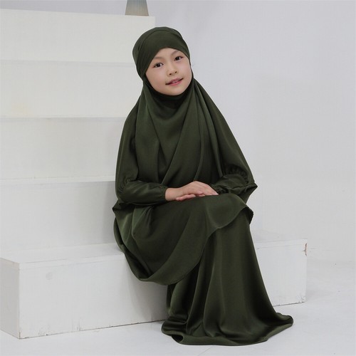 Kids Girls Muslim Children Overhead Hijab Kaftan Burqa Long Dress Khimar Islamic - Picture 10 of 36