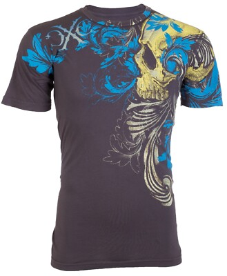 #ad XTREME COUTURE by AFFLICTION Gray TELEPHUS Short Sleeve Slim Fit Y2K T shirt NWT $17.99