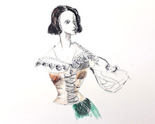 Gouache, Aquarell, Studie, Dame, Dirndl, Andachtssäule, Elisabeth Paracek, 60er