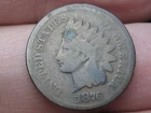 1876 Indian Head Cent Penny- About Good Details, Chocolate Brown