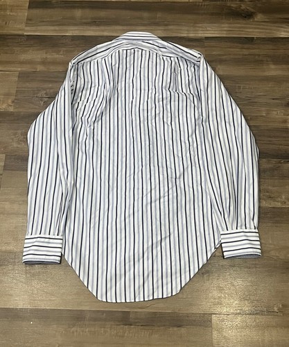 T.M. Lewin Men’s Dress Shirt White Blue Striped Sz 15.5 / 34.5 Regular Fit - 第 2/6 張圖片