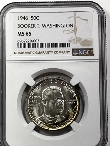 1946 Booker T Washington Commemorative Silver Half Dollar : NGC MS65