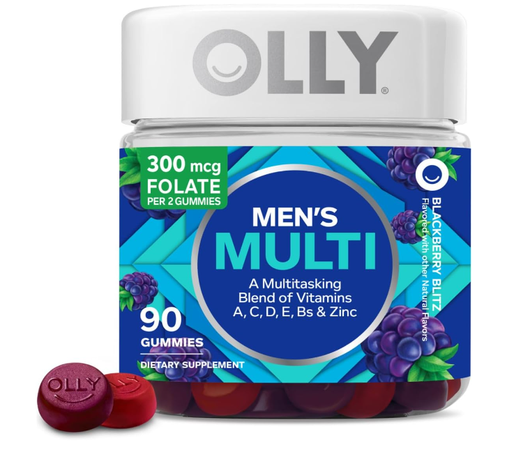 OLLY Men's Multivitamin Gummy, Vitamins A, C, D, E, B, Zinc, Blackberry Flavor,