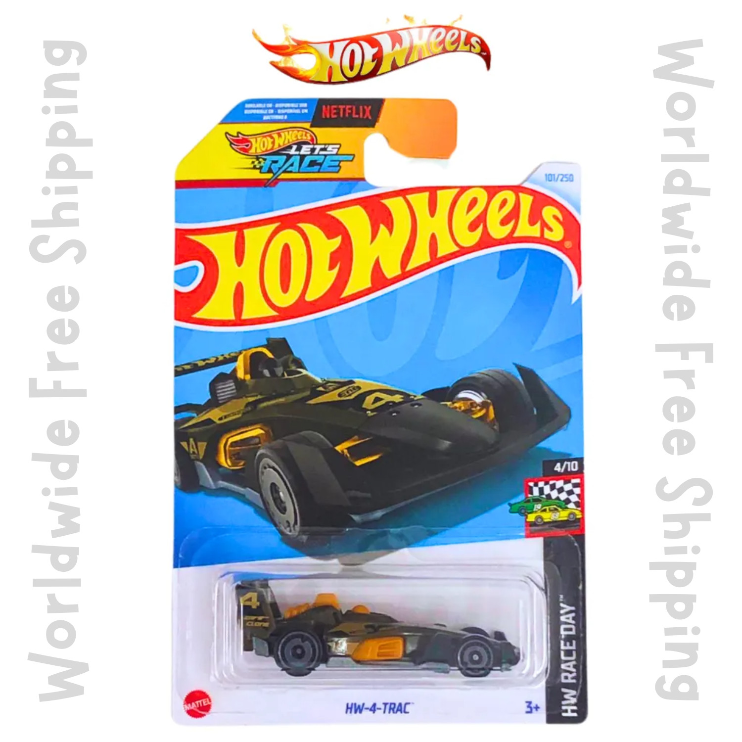 Hot Wheels 2024,HW-4-Trac 101/250,HW RACE DAY 4/10-NEW HW-4-Trac Free Ship
