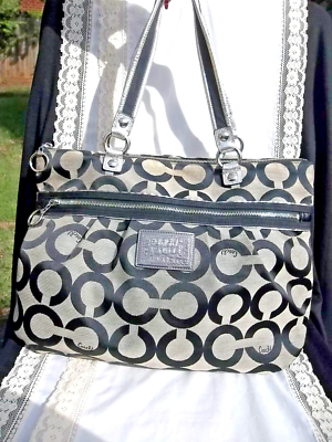 COACH 15331 POPPY OP ART LARGE TOTE BLACK MULTI | eBay