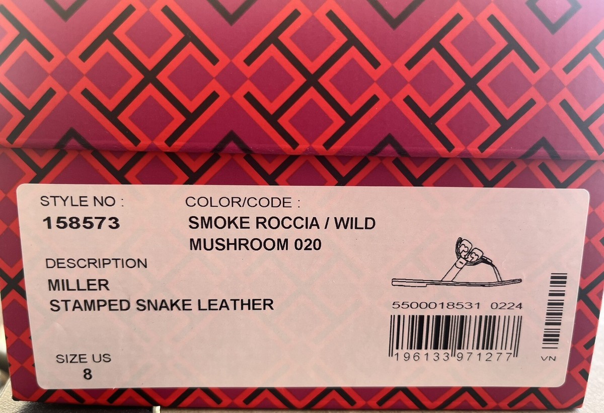 TORY BURCH MILLER THONG SANDAL STAMPED SNAKE LEATHER SMOKE ROCCIA
