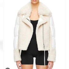 Nwt$1600 Shoreditch Ski Club Lena Shearling Puffer Leather Coat Jacket Sz Medium