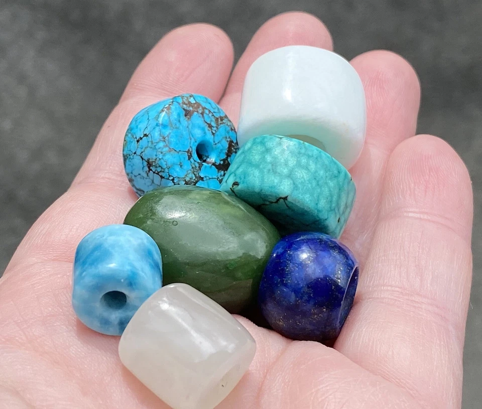 7 cuentas de piedra talladas a mano turquesa nefrita jade larimar lapislázuli etc. Foto 2 de 4